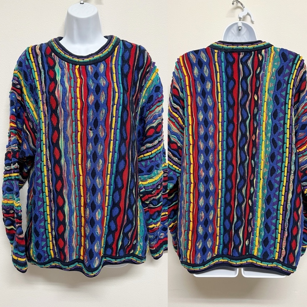 Tundra Canada Mens Vintage 90s Y2K 3D Colorful Knit Long Sleeve Sweater Size L